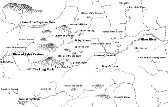 Translated sketch map of the townlands with monuments in the Carrigfadda area